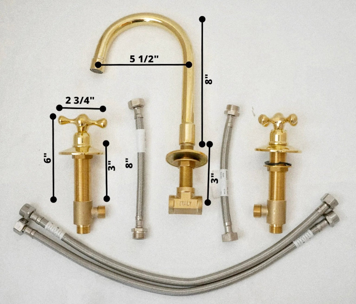 Unlacquered Brass Bathroom Faucet - 3 Holes Widespread Deck Mounted Tap