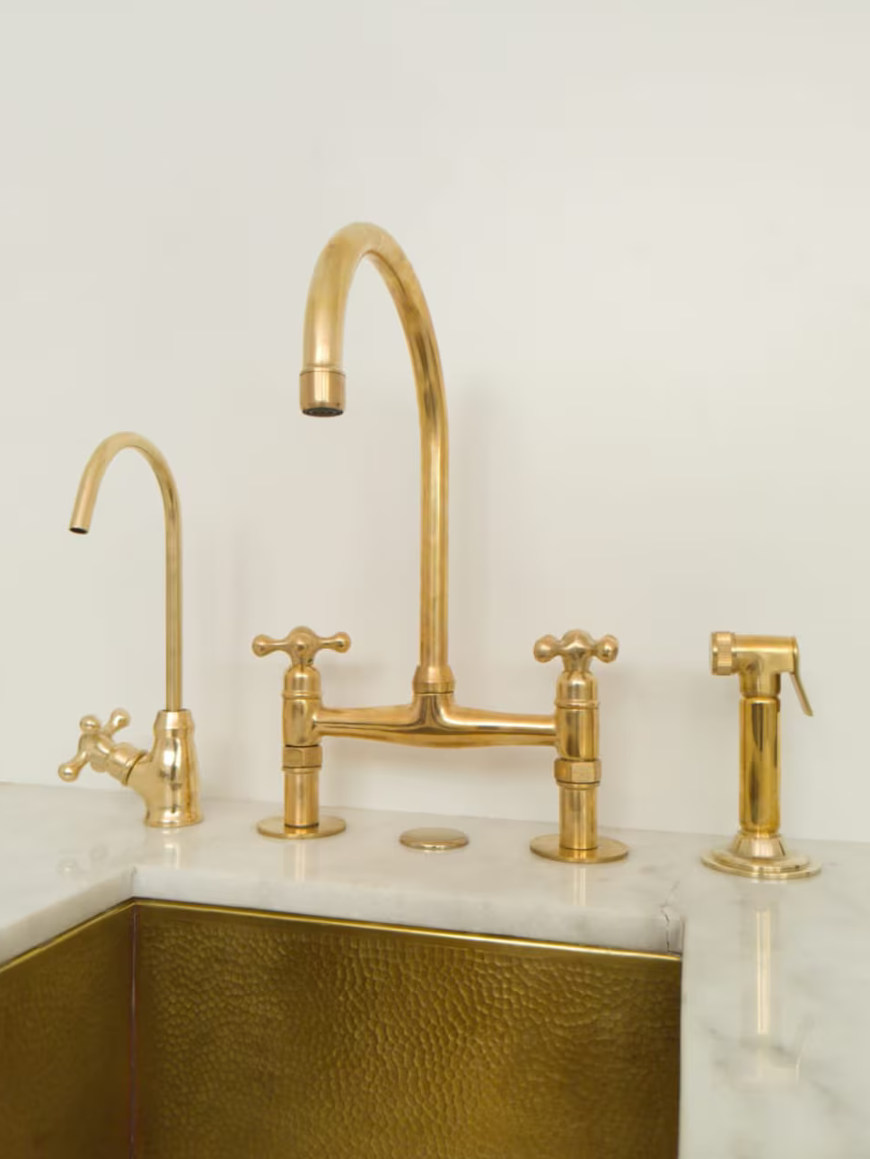 Unlacquered Solid Brass Bridge Faucet, Vintage Kitchen Sink Tap