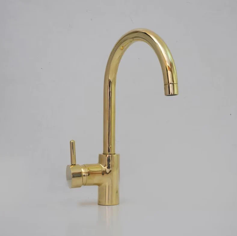 Unlacquered Brass Single Hole Basin Faucet, Solid Brass Sink Mixer Tap, Bar Prep Faucet