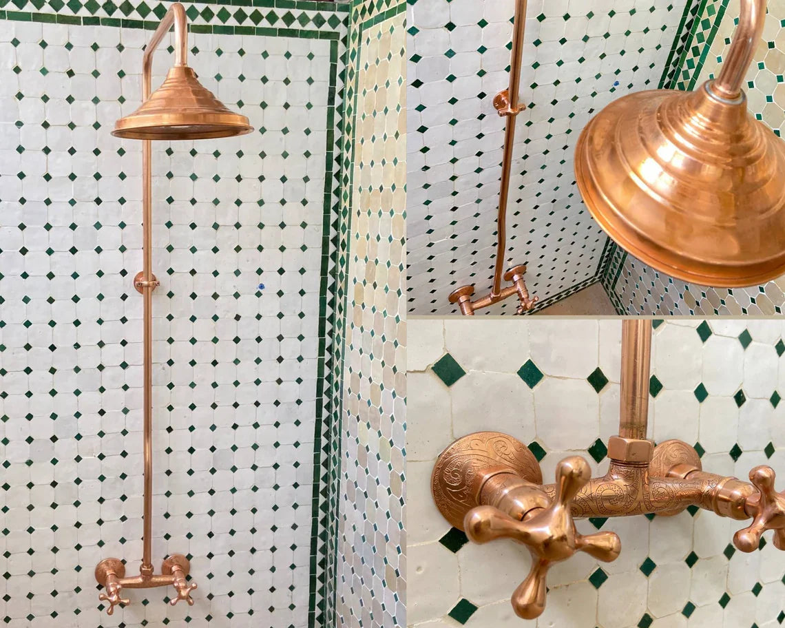 Unlacquered Copper Shower System - Copper Exposed Shower