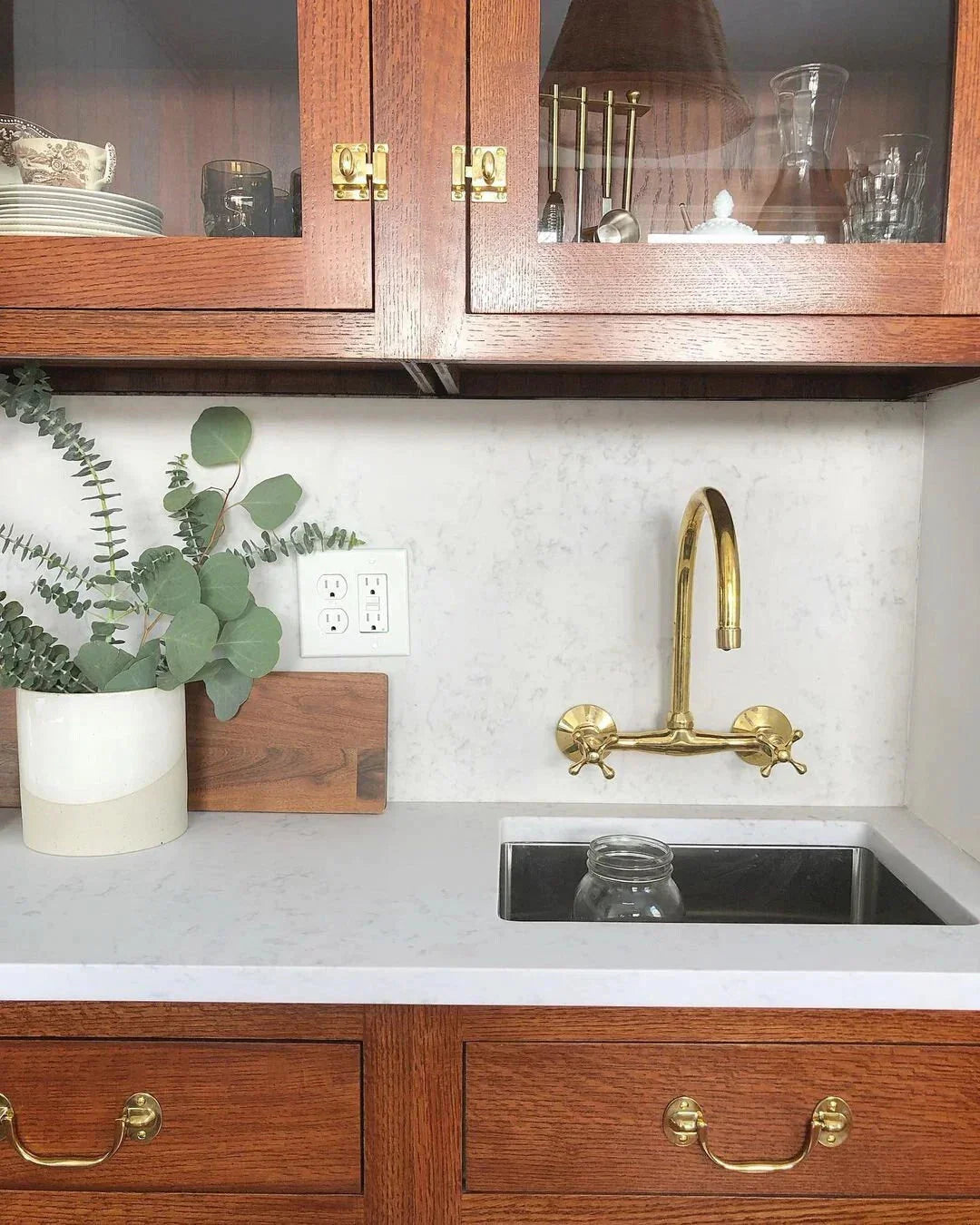 Unlacquered Brass Kitchen Wall Mount Faucet, Gooseneck Faucet