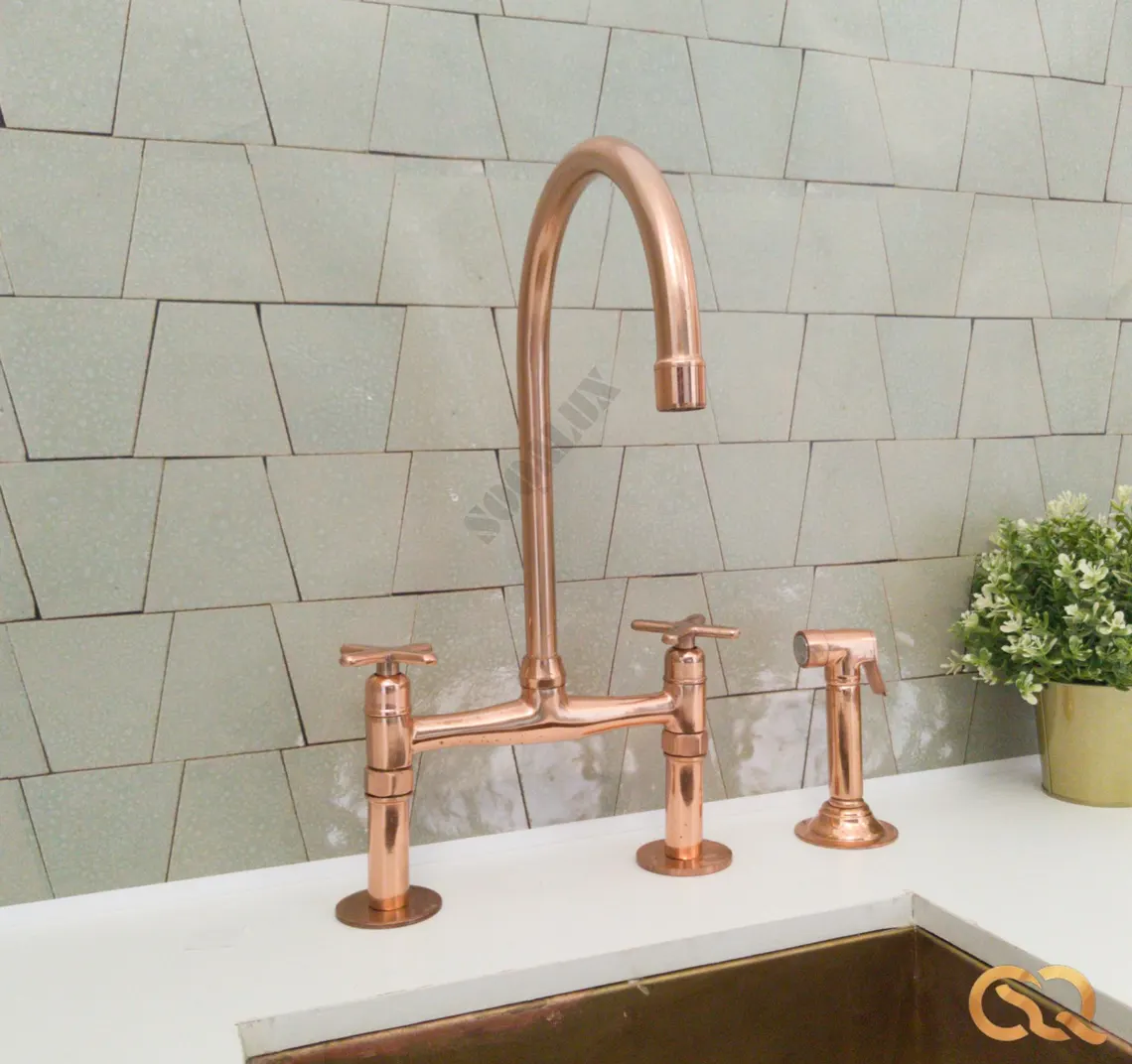 Copper Bridge Kitchen Faucet - Vintage Kitchen Sink Faucet - Copper Kitchen Tap