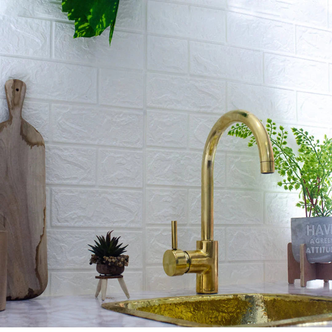 Unlacquered Brass Single Hole Basin Faucet, Solid Brass Sink Mixer Tap, Bar Prep Faucet