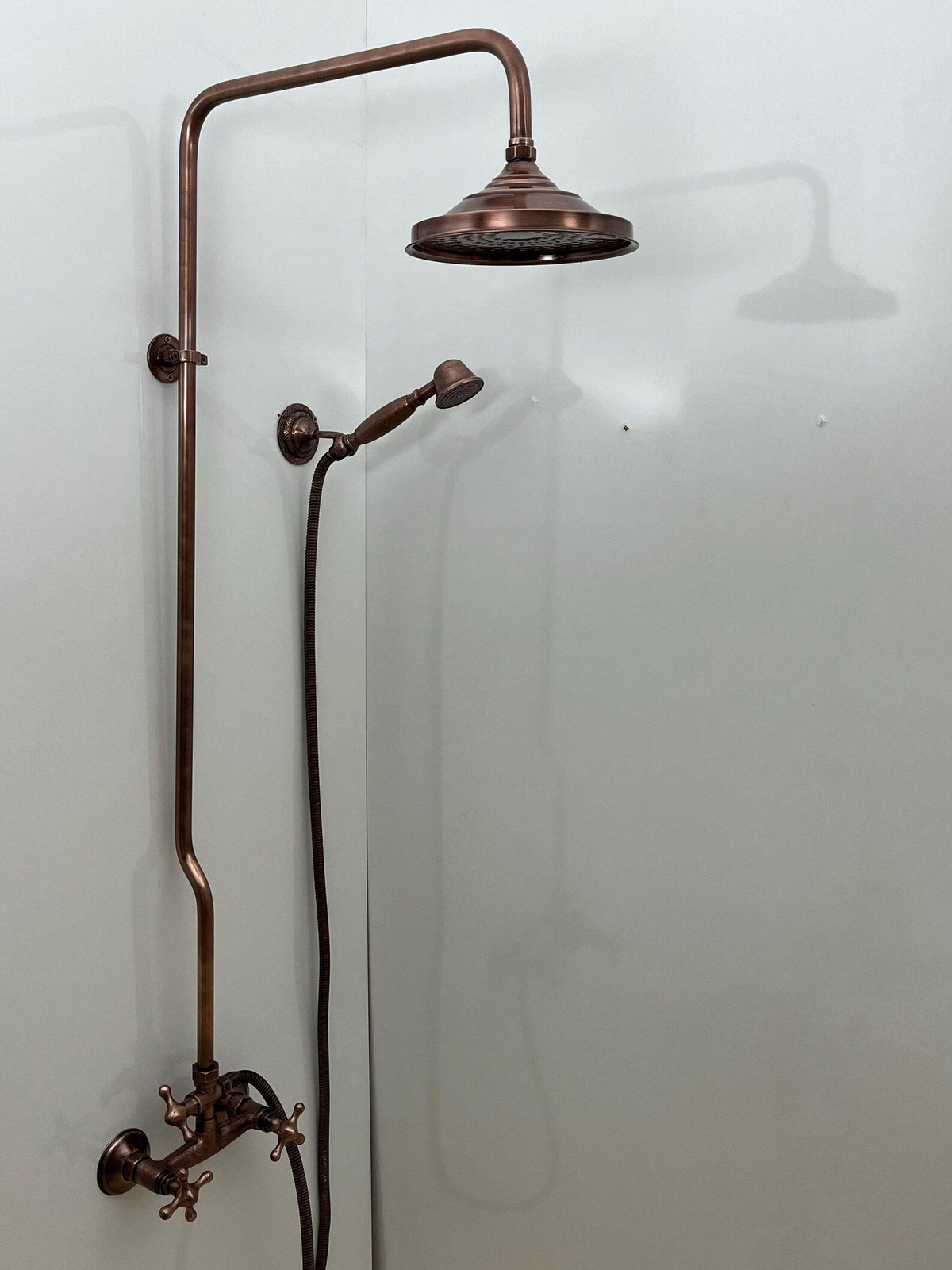 Unlacquered Aged Copper Shower System with Handheld - Dark Copper Exposed Shower