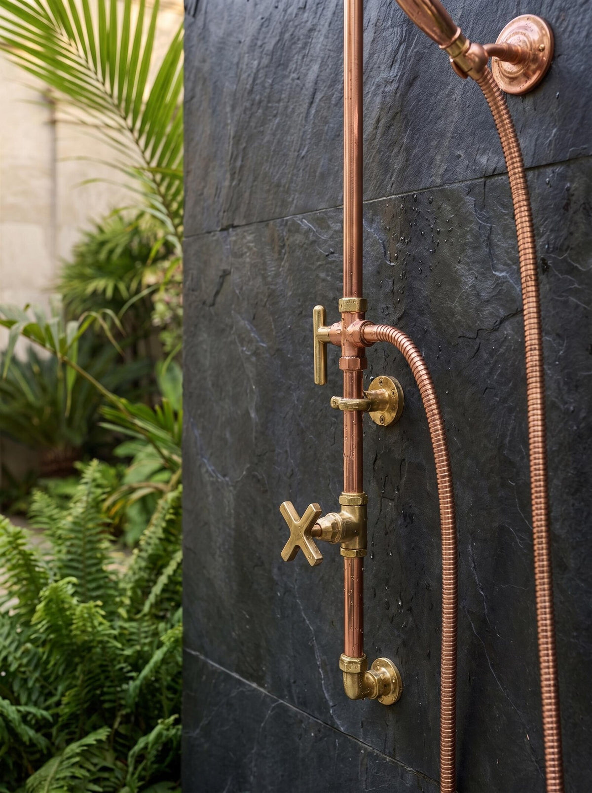 Unlacquered Solid Copper Outdoor System Shower, With or without Handheld.