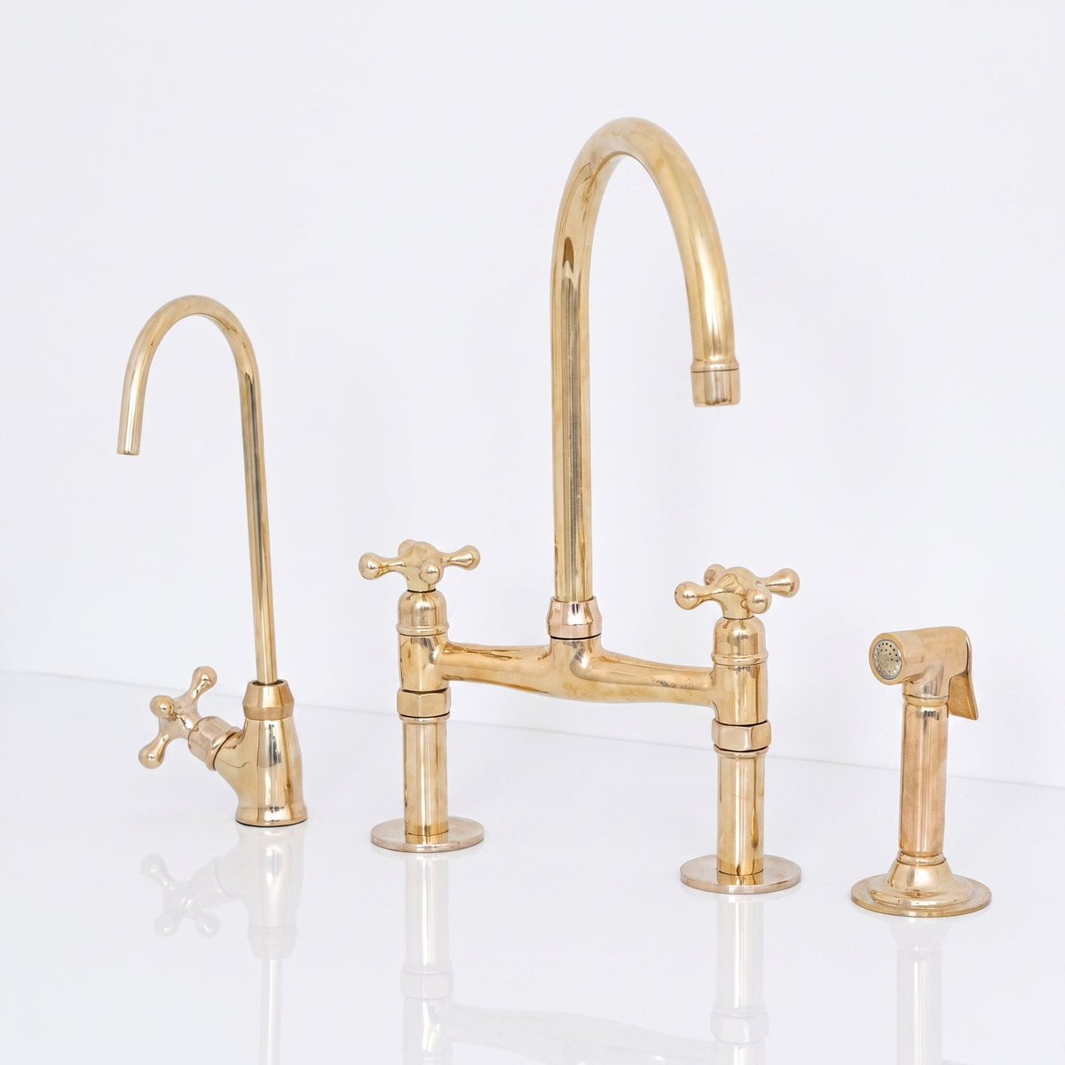 Unlacquered Brass Bridge Kitchen Faucet - Solid Brass Kitchen Tap