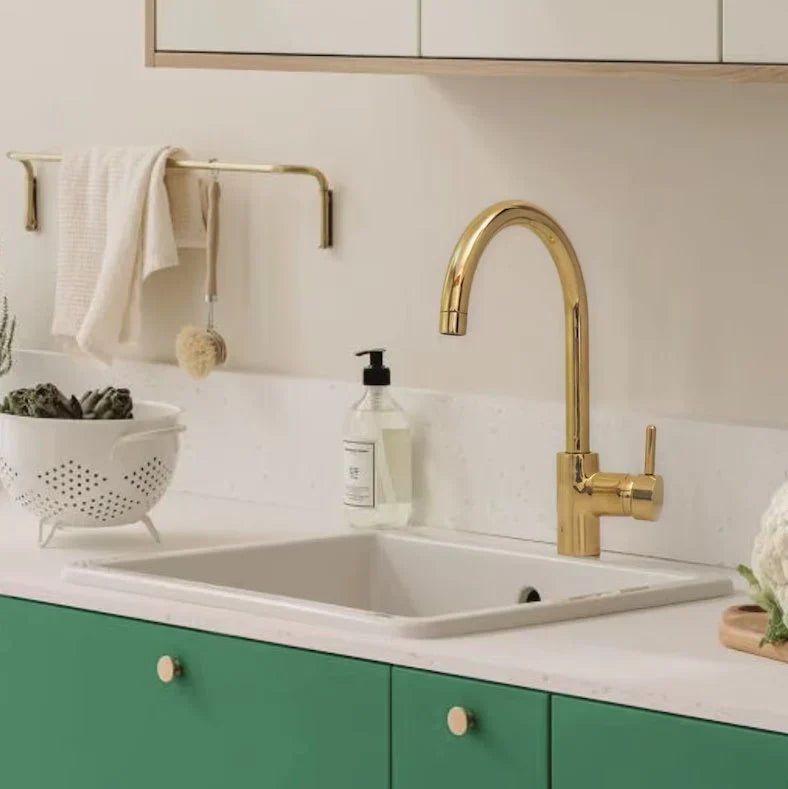 Unlacquered Brass Single Hole Basin Faucet, Solid Brass Sink Mixer Tap, Bar Prep Faucet