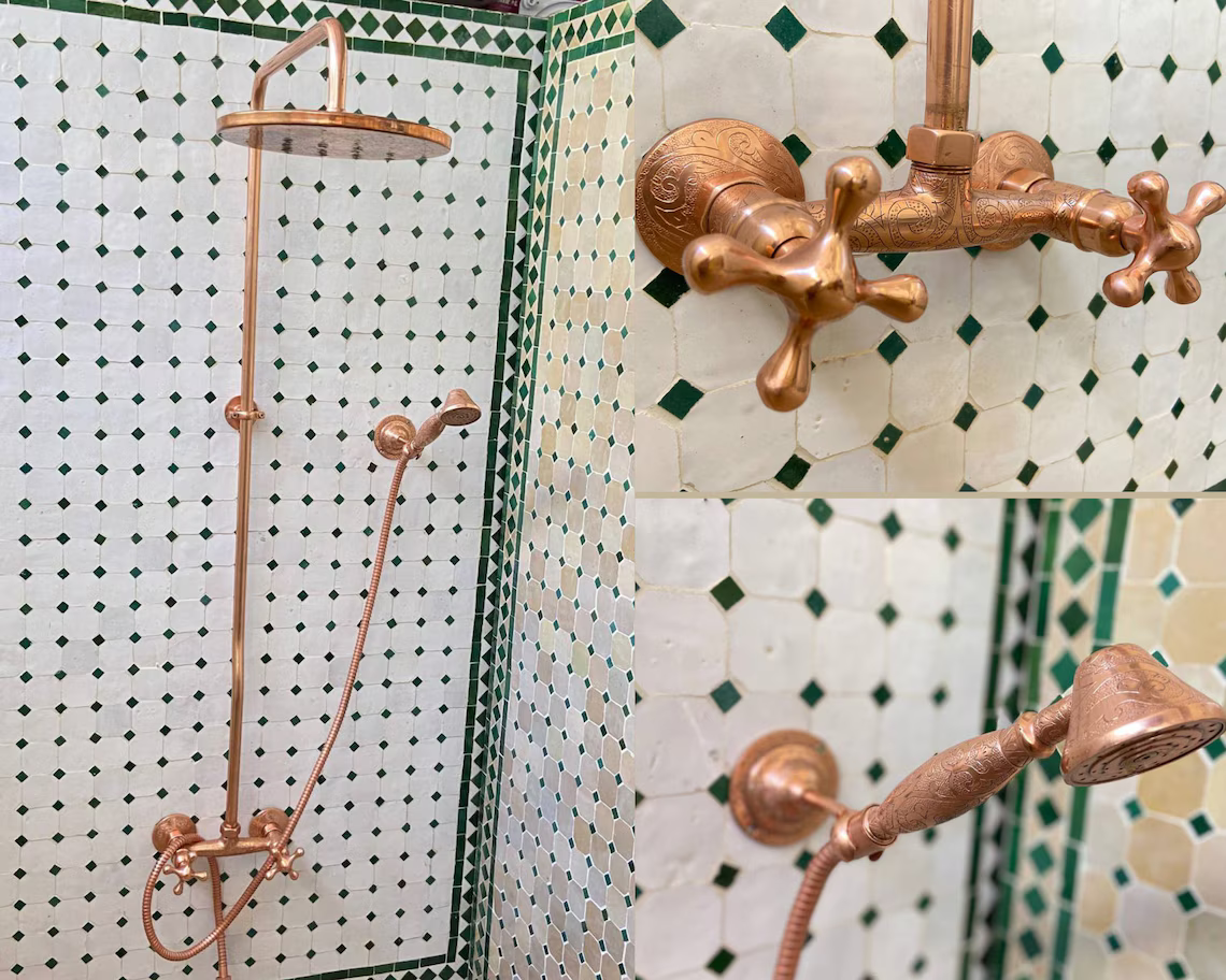 Unlacquered Copper Shower System with Handheld -  Exposed Copper Shower