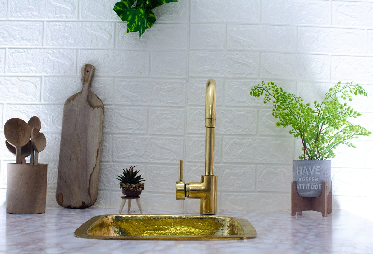 Unlacquered Brass Single Hole Basin Faucet, Solid Brass Sink Mixer Tap, Bar Prep Faucet
