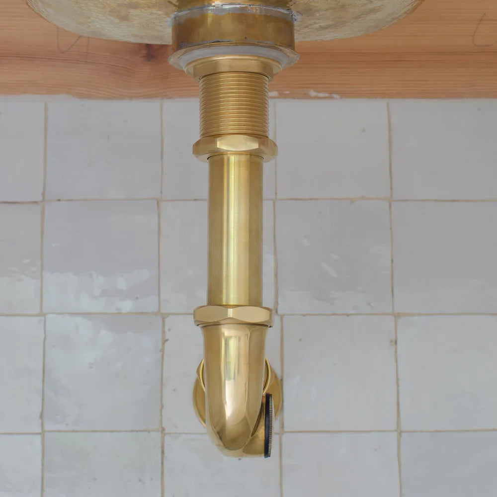 Solid Unlacquered Brass S-trap and Sink Stopper, Push Up Button, Pop Up Drain, Brass Water Trap