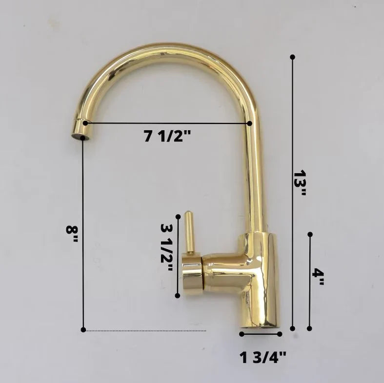 Unlacquered Brass Single Hole Basin Faucet, Solid Brass Sink Mixer Tap, Bar Prep Faucet