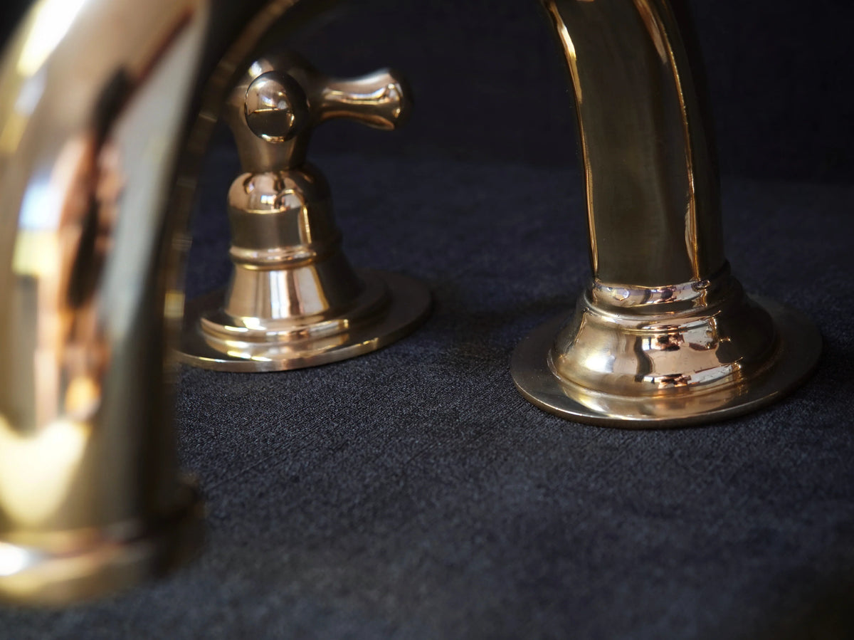 Widespread 3 Holes Solid Unlacquered Brass Faucet, Antique Brass Bathroom Tap