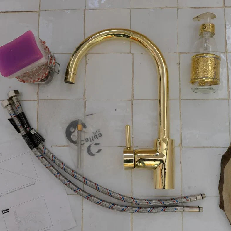 Unlacquered Brass Single Hole Basin Faucet, Solid Brass Sink Mixer Tap, Bar Prep Faucet