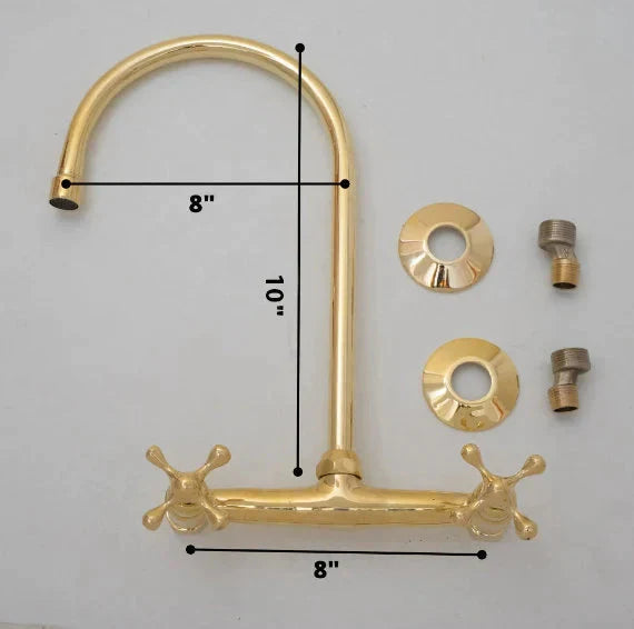 Unlacquered Brass Kitchen Wall Mount Faucet, Gooseneck Faucet