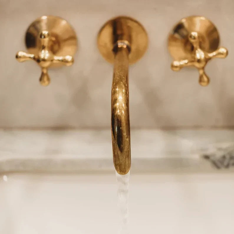 Unlacquered Brass Handcrafted Wall Mounted Faucet, Snake Style