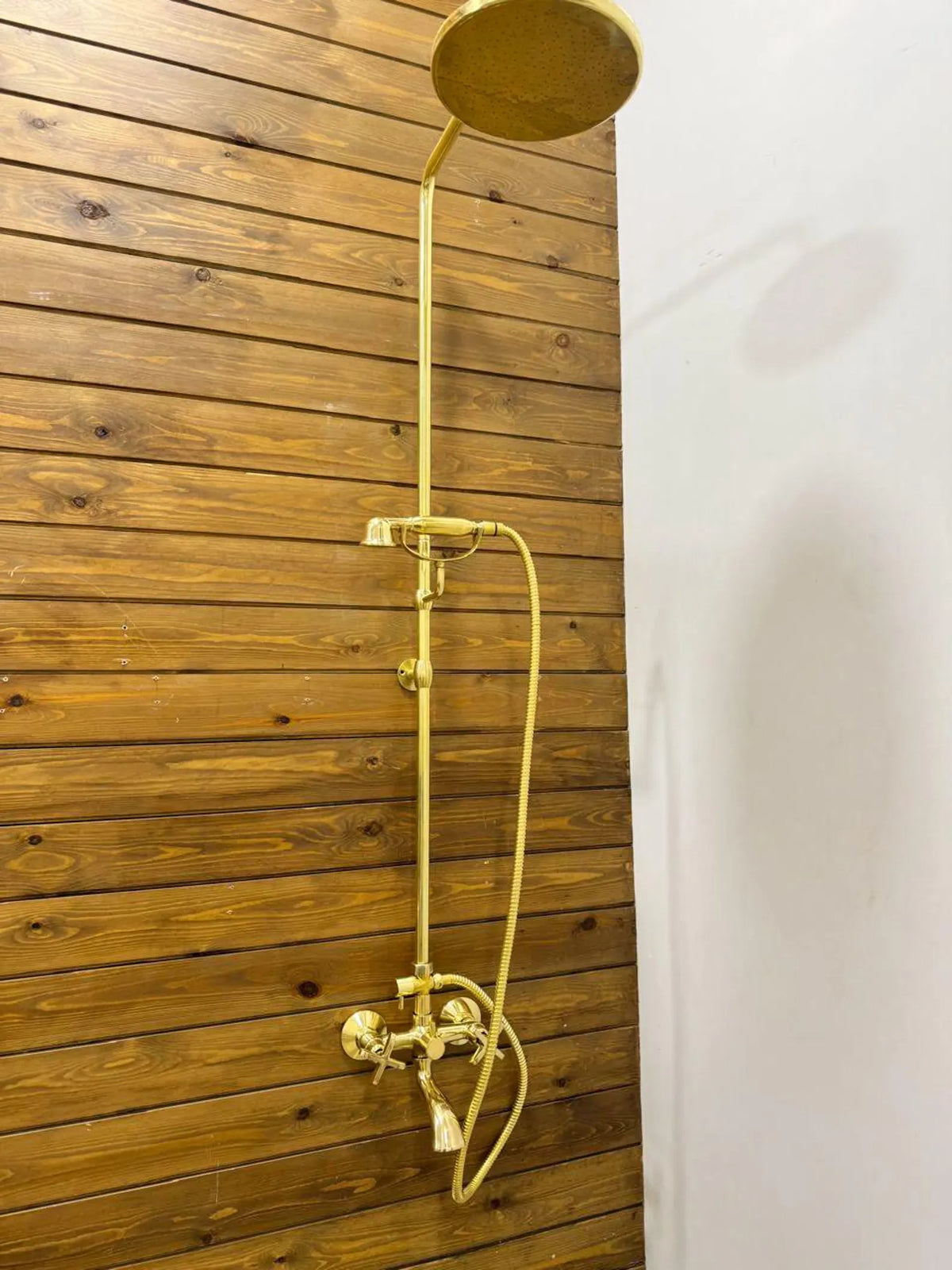Unlacquered Brass Rainfall Shower System with handheld