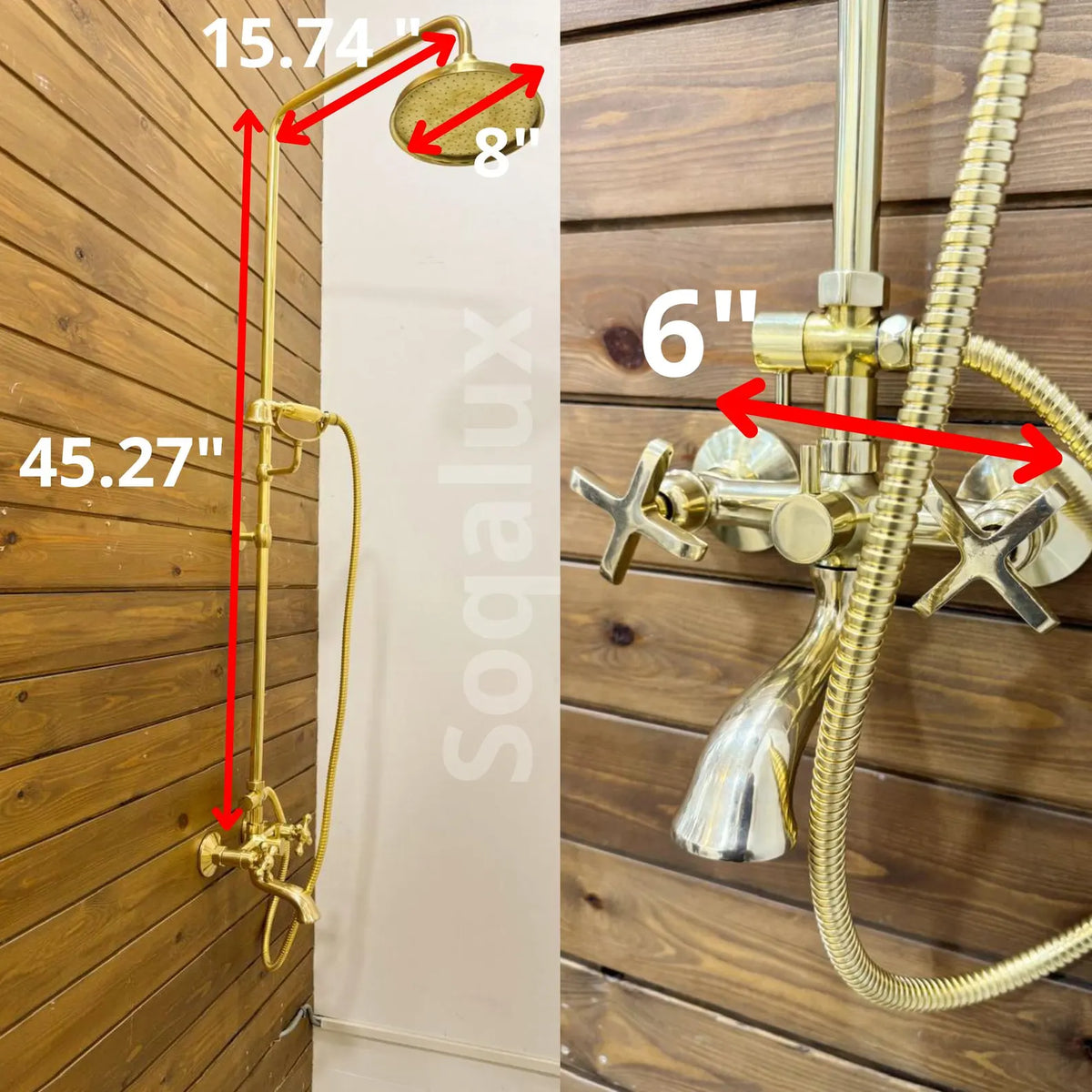 Unlacquered Brass Rainfall Shower System with handheld