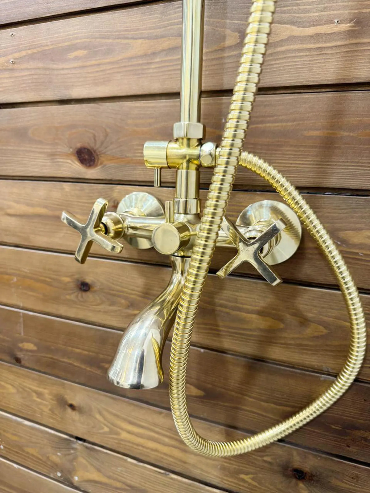 Unlacquered Brass Rainfall Shower System with handheld