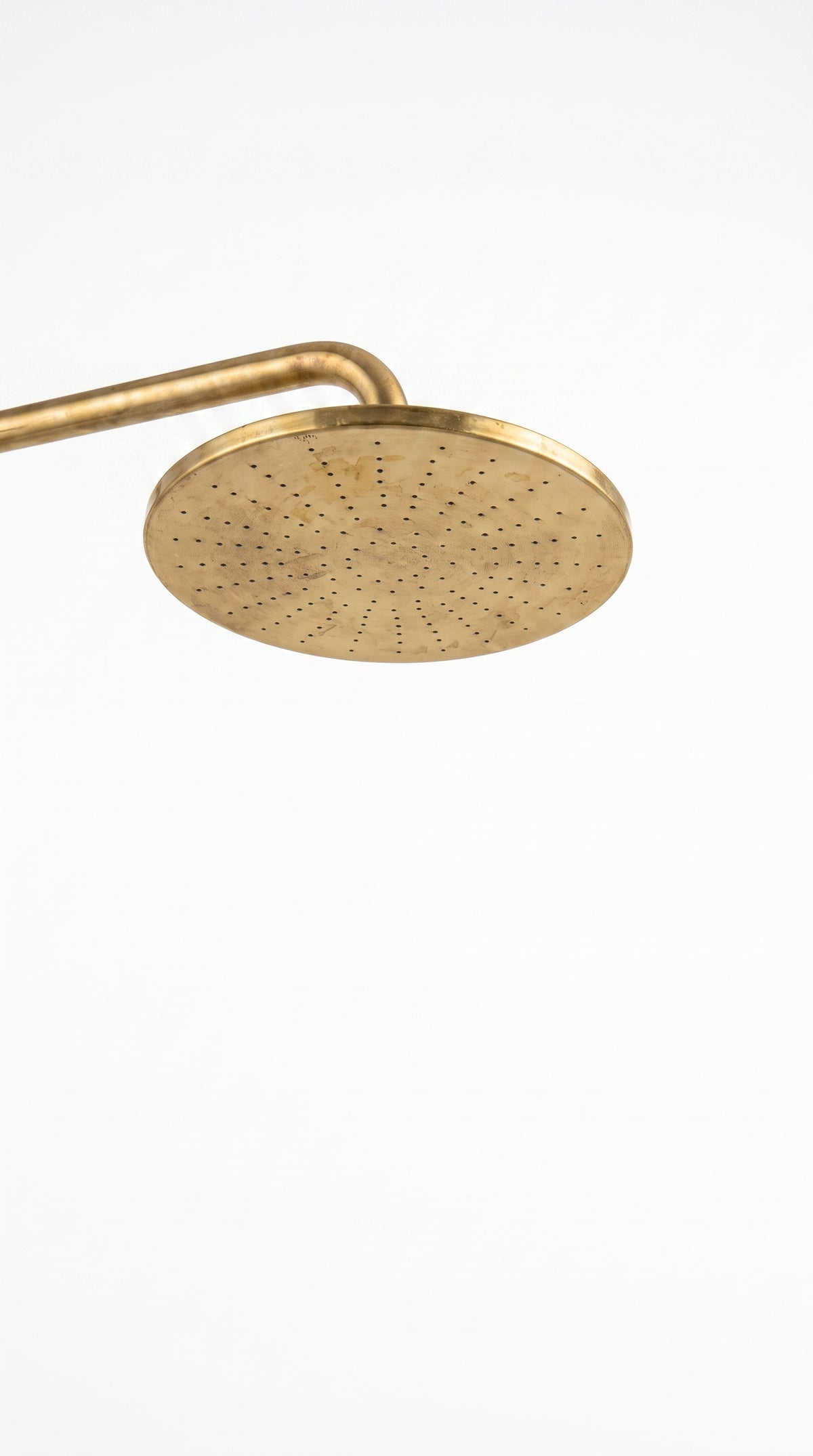 Unlacquered Brass Shower System With Rain Shower Head and Handheld.