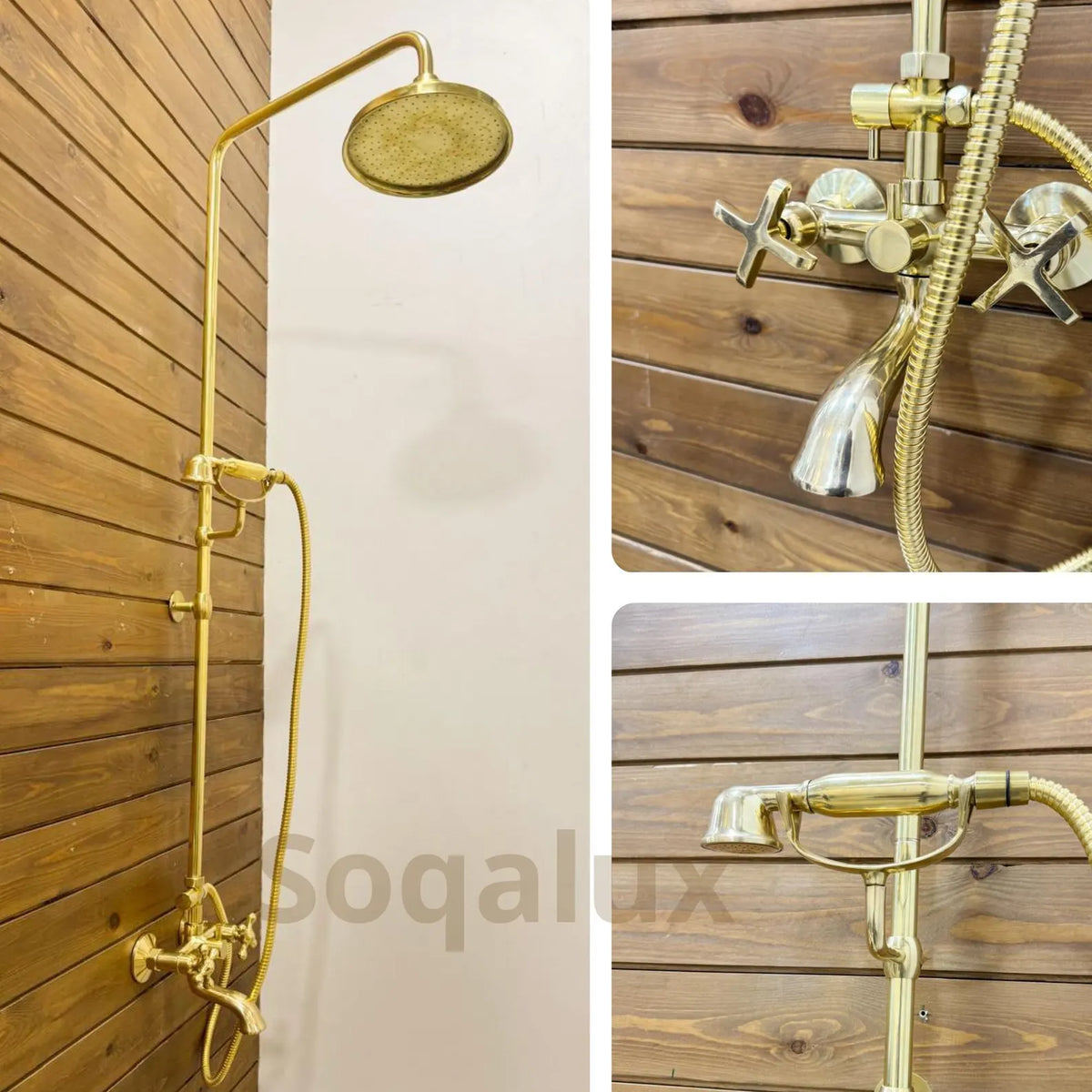 Unlacquered Brass Rainfall Shower System with handheld