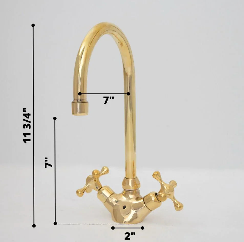 Brass Single Hole Bathroom Faucet, Antique Brass Gooseneck Bathroom Faucet