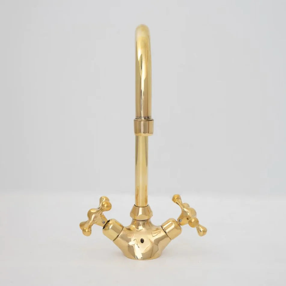 Brass Single Hole Bathroom Faucet, Antique Brass Gooseneck Bathroom Faucet