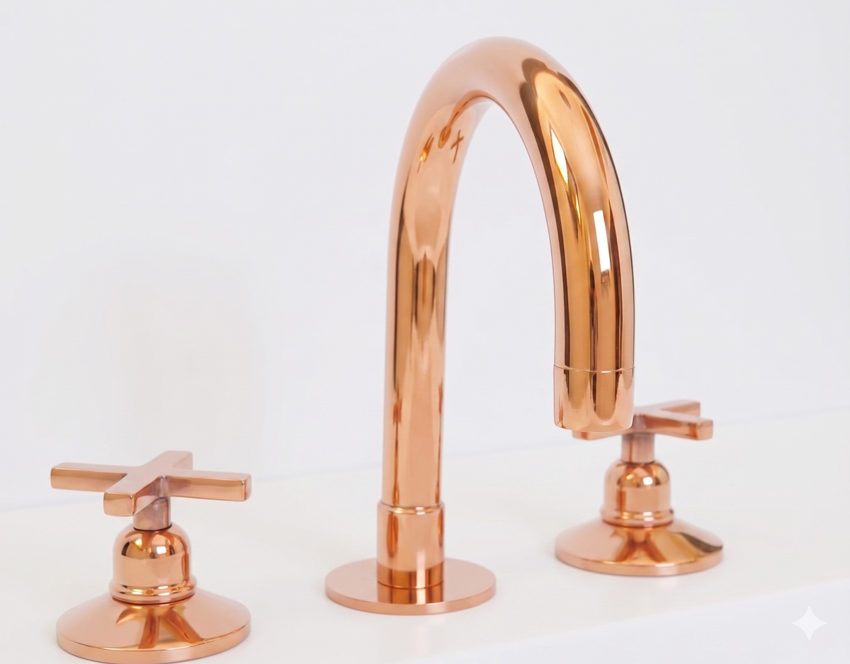 Copper Widespread 3 holes Deck mounted Faucet - Vanity Sink Bathroom  Tap