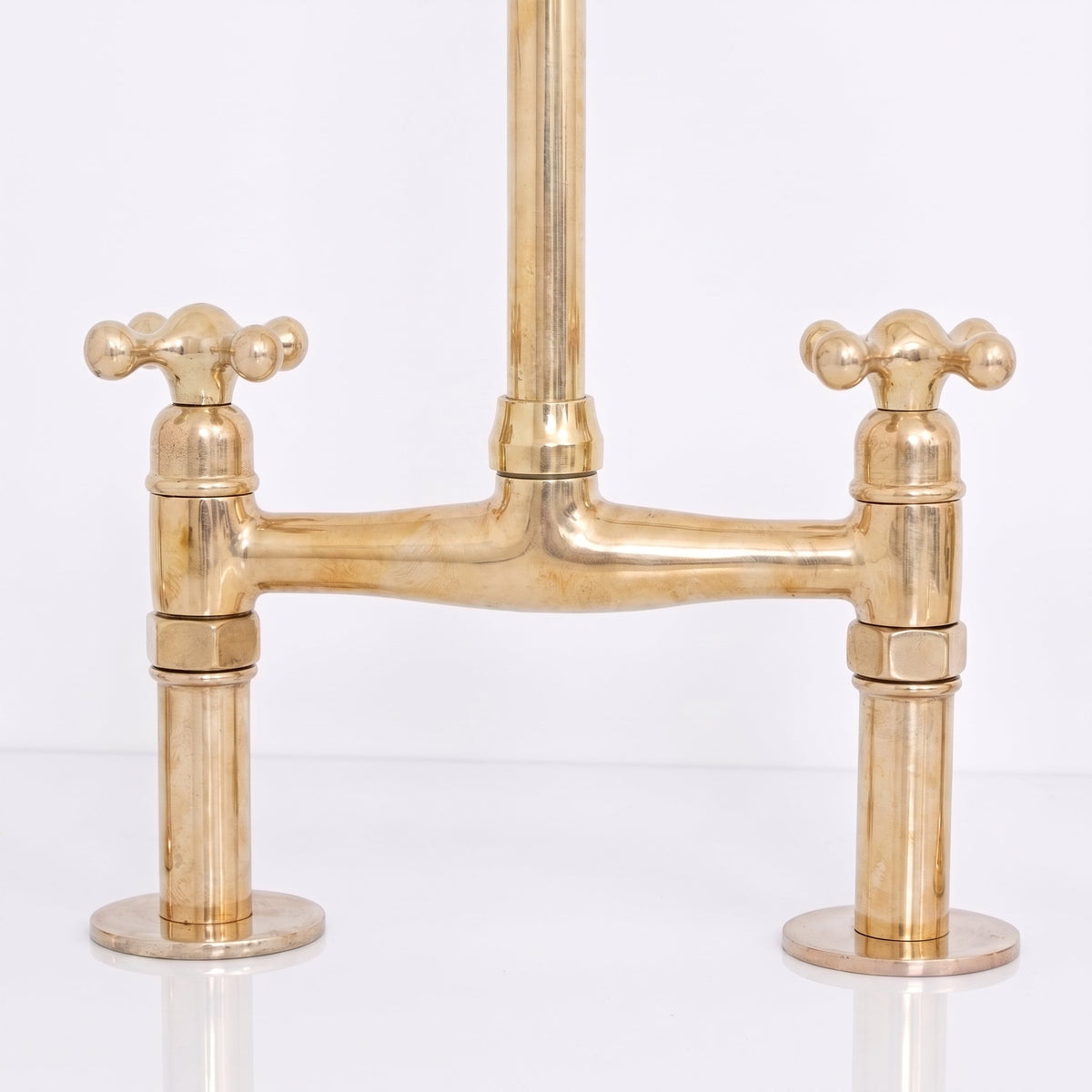 Unlacquered Brass Bridge Kitchen Faucet - Solid Brass Kitchen Tap