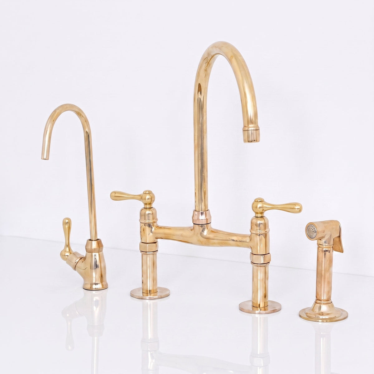Unlacquered Brass Bridge Kitchen Faucet - Solid Brass Kitchen Tap