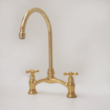Brass Bridge Kitchen Faucet - V Shaped Unlacquered Brass Faucet ISF17